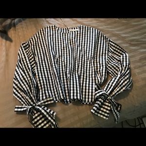 Zara gingham black and white top